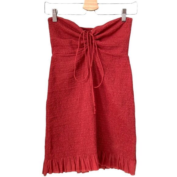 Free People Intimately Shirred Smocked Mini Halter Dress in Rust Orange Size S - Picture 6 of 13